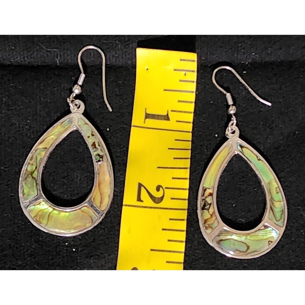 Abalone Shell Teardrop Dangle Earrings With Silve… - image 3